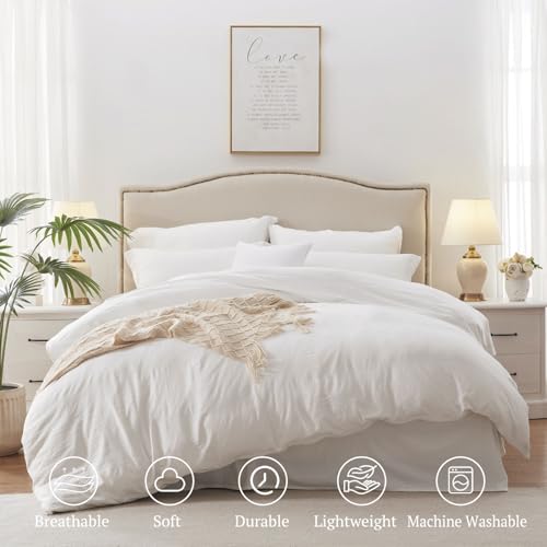 Image of MILDLY Duvet Cover 90 inchx98 inch Ultra Soft Comforter Cover Set 3pcs, White | Washed Microfiber Cotton-Like, Breathable Comfort, Hidden Zipper, Corner Ties, OEKO-TEX Certified, Fade Resistant
