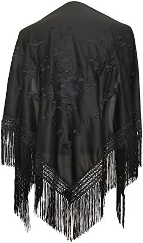 LA SEÑORITA Mantón de Manila Negro con bordados Negro, GRANDE, Ma...