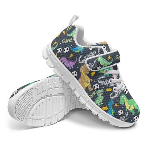 Dinosaur Print Boys Athletic Running Sneakers for Kids Hook & Loop Hiking Sneaker Fitness Shoes