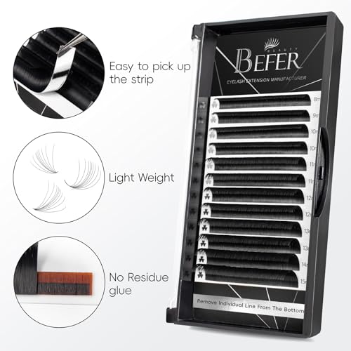 Befer Beauty Volume Lash Extensions 0.05D,Blooming Eyelash Extension Mix-8-15mm, Easy Fan Volume Lashes Fluffy Soft, D Curl Matte Black Self Fanning Lash Extension Professional Eyelash Extensions - Image 5
