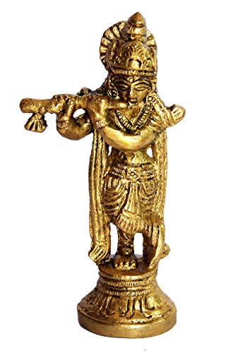 eSplanade - Brass - 3.5" - Krishna Makhan Chor Laddoo Gopal Baby Krishna Kishan Thakurji Murti Idol Statue Sculpture