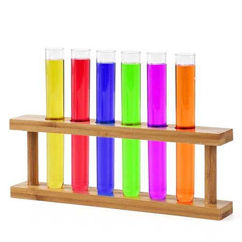 DAZZLIFE Test Tube Shot Plastic Set with Wooden Rack Science-Themed Drinkware for Cocktails, Shots Parties, Fun Chemistry Bar Accessories for Themed Events