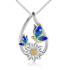 Blue butterfly daisy necklace