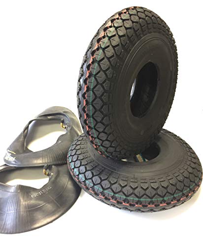 Rollstuhlreifen 2 Stück 4.00-5, schwarz, 2 Stück Schlauch Winkelventil, Reifen kräftiges Blockprofil, Stabiler 4 PR Reifenaufbau, Rollstuhl Reifen für