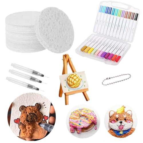 WangMoxi Magic Foam Texture Painting Kit,3D Drawing Canvas Sponge,Magic Puffy Paint,DIY Drawing Paper Pens for Everyone Art Supplies,Crafts for Kids (Round)
