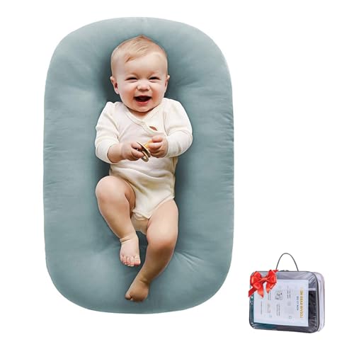 Image of Baby Lounger, Baby Lounger for Newborn 0-24 Months, 100% Breathable Cotton Baby Nest for Tummy Time & Diaper Changes, Portable Infant Essentials for Home & Outdoor(Misty Blue)