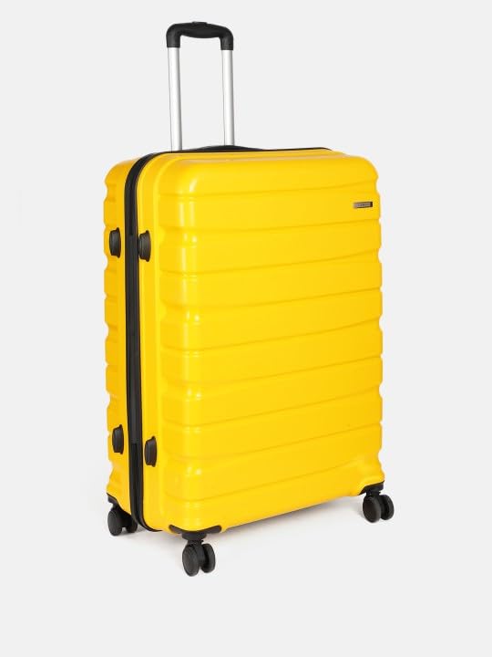 Image of Teakwood Large Size 8 Wheel Trolley Bag, Hard Cabin with Zipper Closure, Adjustable Push Button & Cross Side Strap, TSA Lock System 360 Degree (Large, Yellow)