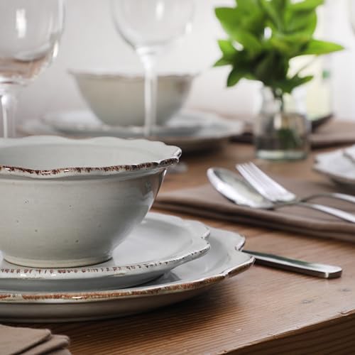 Image of Gibson Elite Kennon Road Plates and Bowls Set, 12-Piece Dinnerware Set, White Scalloped Stoneware Dishes, Dinner Plates, Salad Plates & Cereal Bowls, Reactive Glaze