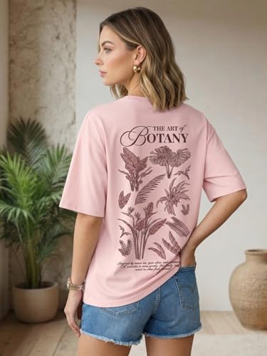 Image of JUNEBERRY Women's Oversized Graphic T-Shirt Retro Floral & Vintage Aesthetic Print, Loose Fit Casual Streetwear Tee, Trendy Baggy Style, (Sizes S-2XL)