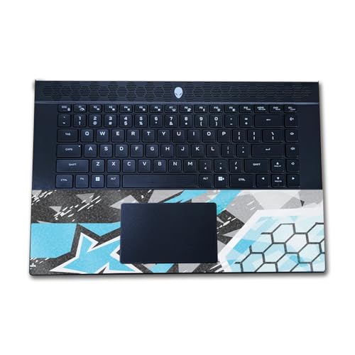 Image of Glossy Glitter Laptop Skin Compatible with Alienware M16 R2 (2024) - Grunge Cyan - Premium 3M Vinyl Protective Wrap Decal Cover - Easy to Apply | Crafted in The USA by MightySkins