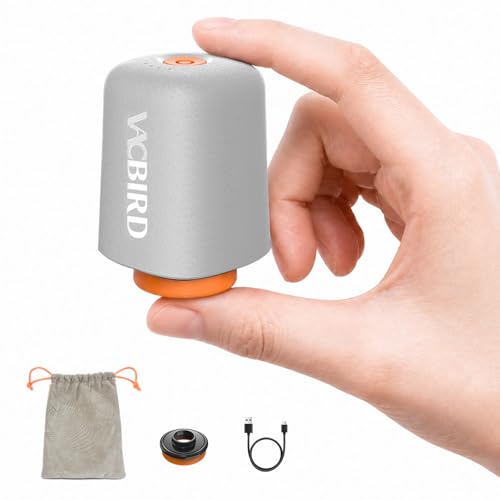 Vacbird -4500Pa Pompe Sous Vide de Voyage Sans Fil, Ultra-Légère et Compacte pour Sac Sous Vide Vetement Aspirateur, Aspiration Puissante, Idéal pour Gagner...
