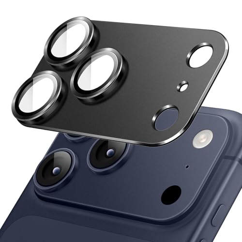 Image of JETech Camera Lens Protector for iPhone 17 Pro 6.3-Inch, Full Coverage 9H Tempered Glass Ring Cover, Matte Metal Plate, Case Friendly, 1-Pack (Black)