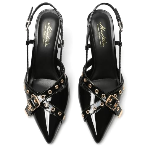 Image of Mostrin Kitten Heels for Women Pointed Closed Toe Heels Vintage Stiletto Dressy Pumps Shoes for Office Work Party