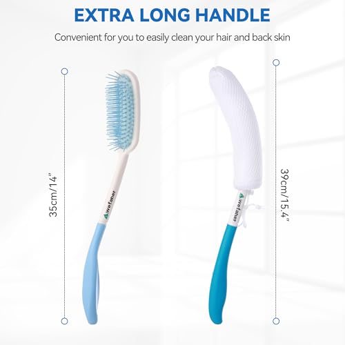 Toilet Aids Set for Wiping - Long Handle Butt Wiper, Anti-Slip Curved Handle Bath Body Brush and Curve Hair Brush for People Overweight, Elderly and Disabled People(3PCS Personal Hygiene Kit) - Image 5