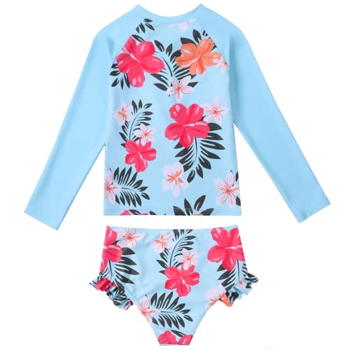 Image of Valcatch Girls Rash Guard Set 2 Piece Long Sleeve UPF 50+ Quick Dry Swimsuit with Ruffle Shorts