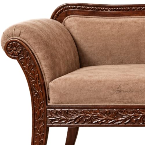 Image of Victorian Style Chaise Lounge, Tufted Cream Upholstery, Mahogany Wood Frame, Classic Living Room Furniture (Dark Walnut Brown)