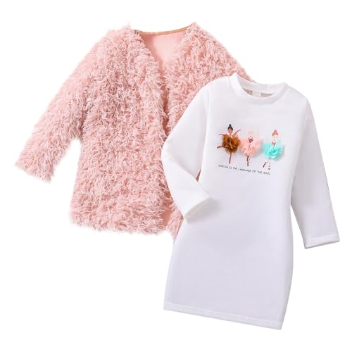 Image of VKOMEO Little Girls Coat Baby Fleece Jacket With Long Sleeve Dress Warm Winter Coats Kids Pink Girls Trench Coats Outwear Jackets Toddler 6T