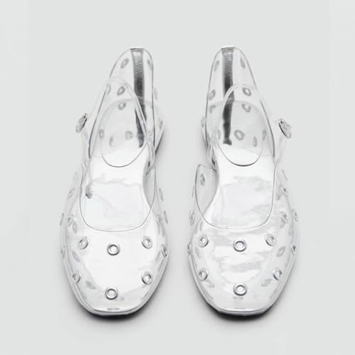 Transparent Ballet Flats for Women Round Toe Ballerina Comfortable Mary Jane Shoes with Buckle Strap3