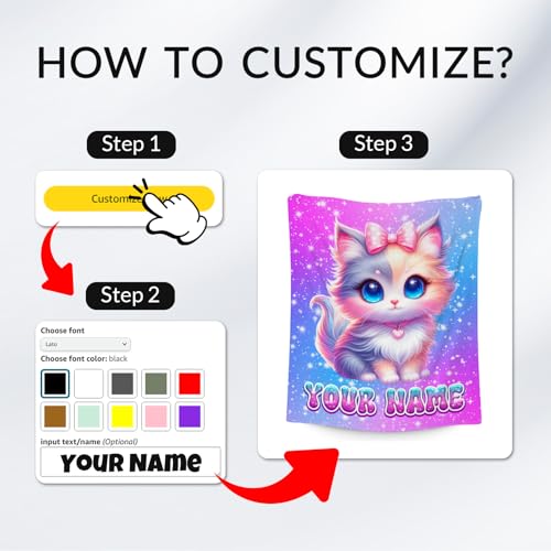 Girls Blanket Gifts - Customize Blanket with Cat for Cat Lovers - Comfy Cozy Flannel Throws for Couch, Office 4 Sizes