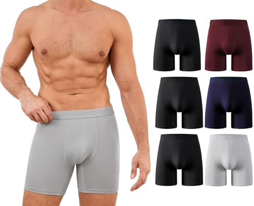 PUTUO Mens Bamboo Underwear Trunks: Mens Anti Chafing Boxer Briefs with 3D Pouch - Tagless & Moisture-Wicking Underwear Trunks for Men 6 Pack