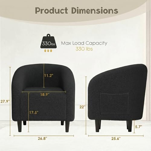 Sillón Barrel Plegable Tela Peluche Negro miniatura 2