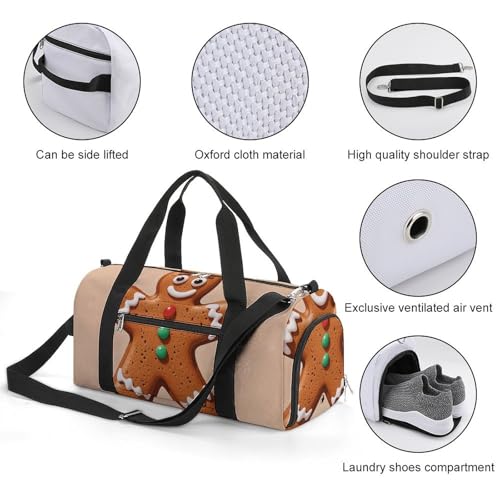 Gym Bag for Men Women Travel Duffle Bag Gingerbread Man Snowflake Carry On Weekender Bag with Shoe Compartment3