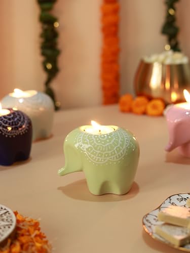 Image of Craftribal's Elephant Shaped Ceramic Table Tea-Light Holder-Votive Tealight Holder for Dining Table Candle Stand for Home Decoration Candle Holders for Home Items in Living Room(Mulitoclor,Set of 6)
