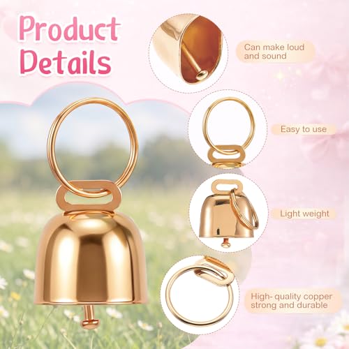 Image of Goat Collar with Bell, Sheep Grazing Copper Bells and Adjustable Nylon Collar Set Loud Bronze Bell for Summer Small Farm Animal Sheep Cow Dog Accessories Gift(Pink Bow)