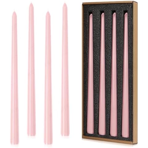 Taper Candles 12'' Tall Light Pink Colored Candlesticks Set of 4 | Unscented 3/4 inch Diameter Candle Sticks| Candle for Mantle Home Decor Kitchen Wedding Decorations Centerpiece Cover