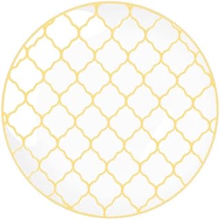LUXE PARTY NYC Plastic 30 Pack Dinnerware Plates | Disposable| 10.25" | Dinner Plate | Dinner | Buffet| Partyware| Party Supplies | Holidays | Gold Clear