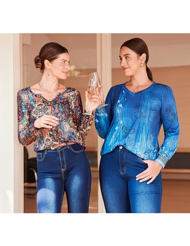 Image of Zeagoo Long Sleeve Shirts for Women Fall Tops Casual Dressy V Neck Blouses Boho Tunic Western Clothes Vacation Outfits