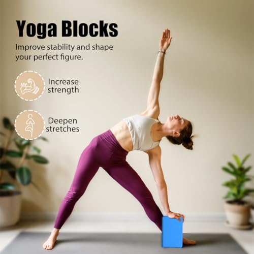 Image of Flintronic Yoga Blocks Set of 2, Sports Yoga Blocks, Gym Bricks, Non-Slip Lightweight Yoga Block, High-Density EVA Foam Yoga Block for Yoga Pilates Training and Home Exercise, Blue