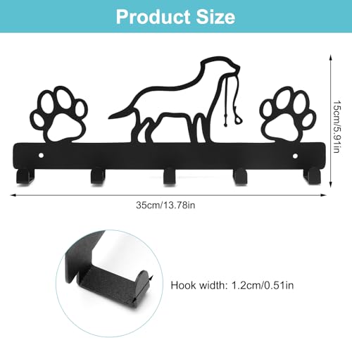 UOCAI Hundegarderobe, Hunde Garderobe mit 5 Haken, Schlüsselhalter Hundeleinenhalter Wand, Hundegarderobe mit Ablage, Haken Kleiderbügel Wand für Hundezubehör Taschen Schlüssel Kleidung (32x15cm)