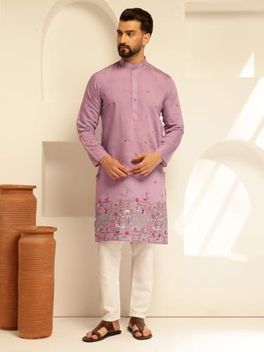 Image of SOJANYA (Since 1958 Men's Festive Cotton Silk Designer Kurta with Daman Embroidered Detailing | Perfect for Navratri, Diwali & Special Occasions