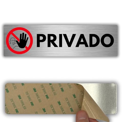 LEIASA | Señal Privado - 5x18 cm - Grosor 0.8 mm - Aluminio - Cartel Adhesivo - Rótulo Acceso Restringido - Zona Privada - (Privado Mano)