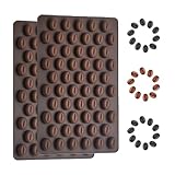 2 moldes de silicona marrón con 55 cavidades, mini granos de café, chocolate, decoración de pasteles, moldes hechos a mano para hornear moldes para caramelos y cubitos de hielo