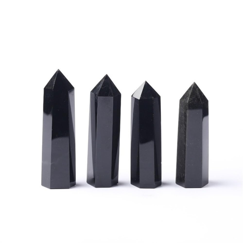 AARTERZZA 1pc 100-110mm Black Obsidian Hexagon Point Hand Polished Crystal Wand Column Stone Tower