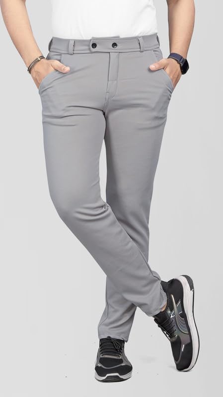 Image of MiraMichi Men's Slim Fit Formal Trousers - Crafted from Premium Lycra Blend Fabric, Solid Pattern, Ideal for Formal Occasions