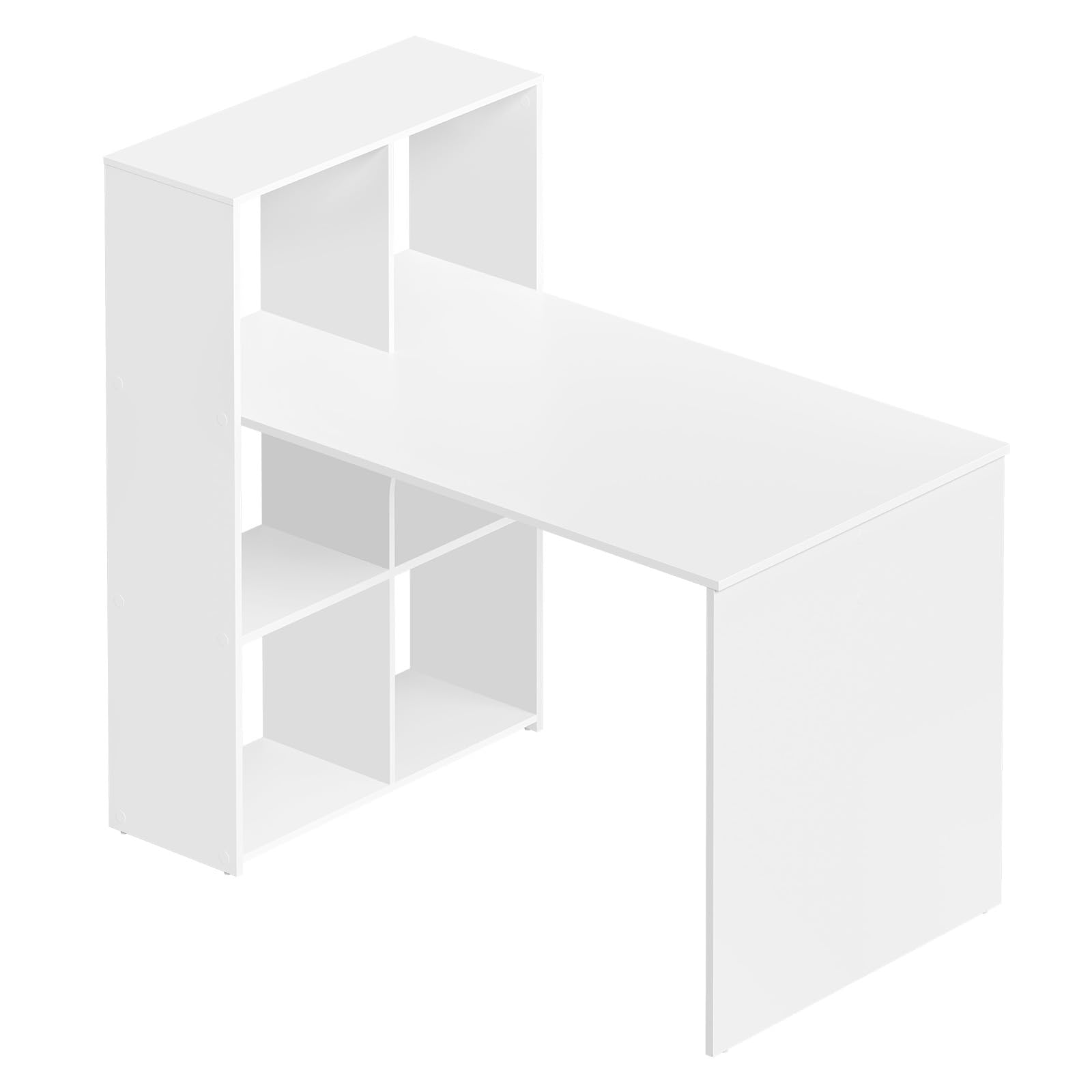 eSituro Escritorio Oficina con Estanterías 120x63x111 cm, 6 Estantes Almacenamiento Estable, Mesa PC para Estudio Dormitorio, Blanco