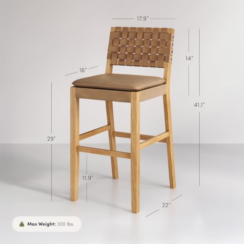 Image of Nathan James Cohen Mid-Century Modern 29 in. Wood Bar Stool, Upholstered Faux Suede Bar Height Stool with Solid Wood Frame, Natural Brown, Set of 4