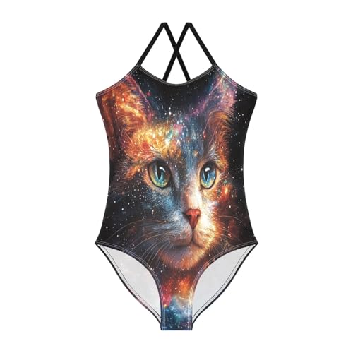 CaTaKu Girls One Piece Swimsuits Cat Galaxy Toddler Bathing Suit for Girls Kids Swimwear 3-10Y
