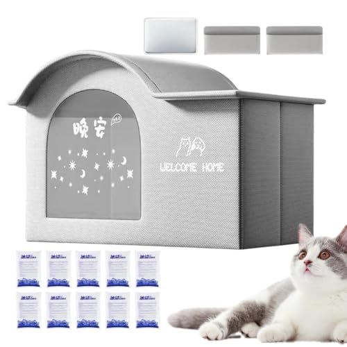 Katzen Kühlhaus, 42x40x30,5cm, Stoff Zusammenklappbares Kühlhaus, Mit 10 Kühlakkus, Kühlendes Und Faltbares Für Katzens Und Hunde, Für Den Außenbereich Im Sommer-6