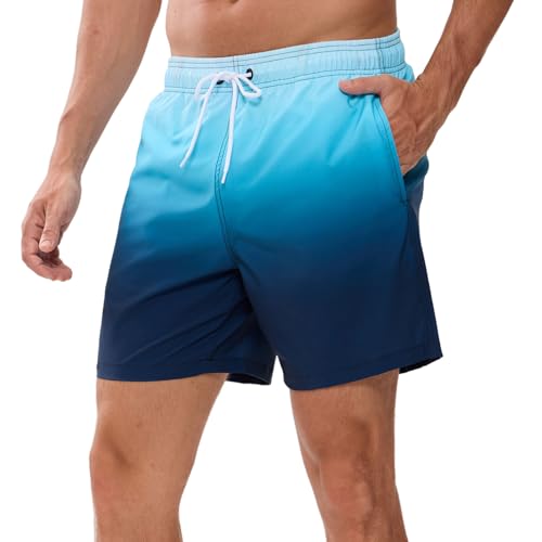 Mens Swimming Shorts Fashion Gradient Trunks for UK Men Quick Dry Beach Board Surf Shorts with Pockets Mesh Lining