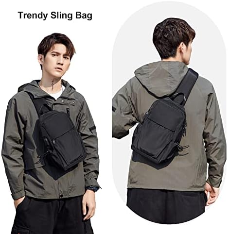 Small Sling Backpack Crossbody Bag for Men Women, Black Shoulder Chest Bags with USB Charger, Waterproof Hiking Daypacks for Travel Cycling 2 Small Sling Backpack Crossbody Bag for Men Women, Black Shoulder Chest Bags with USB Charger, Waterproof Hiking Daypacks for Travel Cycling