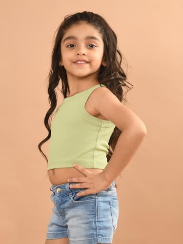 Image of LILPICKS Solid Sleeveless Crop Tank Top for Girls (Light Green)