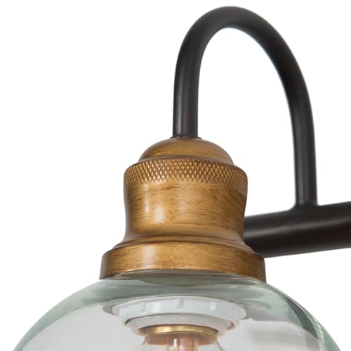 Image of KSANA Farmhouse Bathroom Light Fixture, Modern Black Gold 3-Light Vanity Light with Opening Clear Glass Shade, Modern Antique Brass Wall Lamp Over Mirror