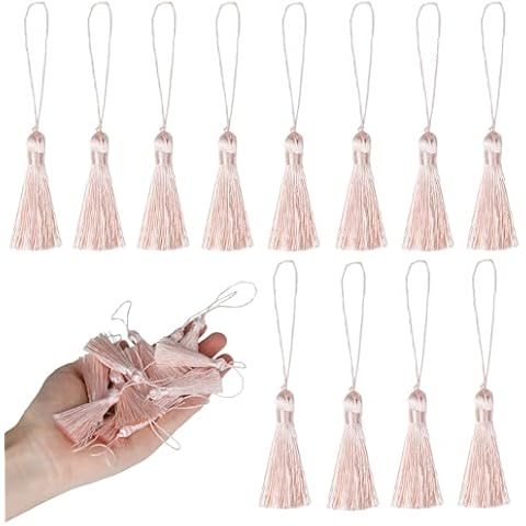 BEL AVENIR 45 pcs Mini Bookmark Tassels 3.75inch/9.5cm Silky Handmade Key Tassel with 2.15inch Cord Loop, DIY Craft Accessory,Tags (light pink, 45 pcs)… Cover