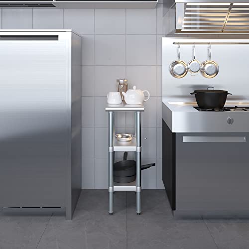 Image of AmGood Stainless Steel Work Table with 2 Shelves | NSF | Metal Utility Table (12 inch Long x 24 inch Deep)