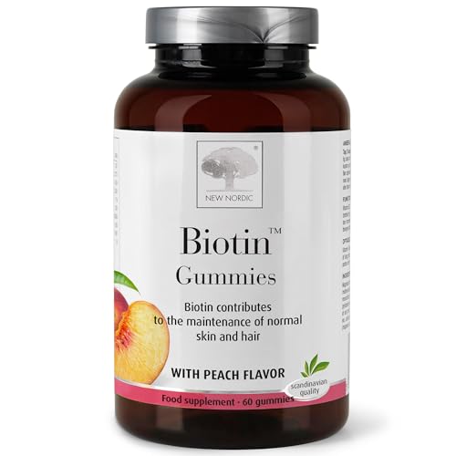 New Nordic Biotin Gummies, Biotin Supplement for Skin and Hair, Peach Flavour, 60 Gummies