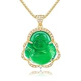 TIKCAUZ Buddha Necklace for Women Men Green Jade Laughing Buddha Pendant with18K Gold Plated Chain Lucky Buddah Necklace Jewelry Gifts for Her Him